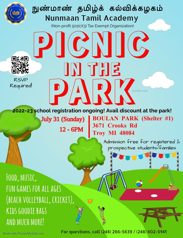 Nunmaan Tamil Academy Picnic in the Park in Michigan